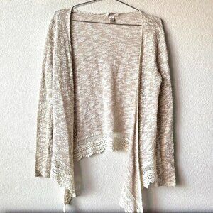 Arizona Jean Co light beige mesh cardigan top cream lace trim Medium